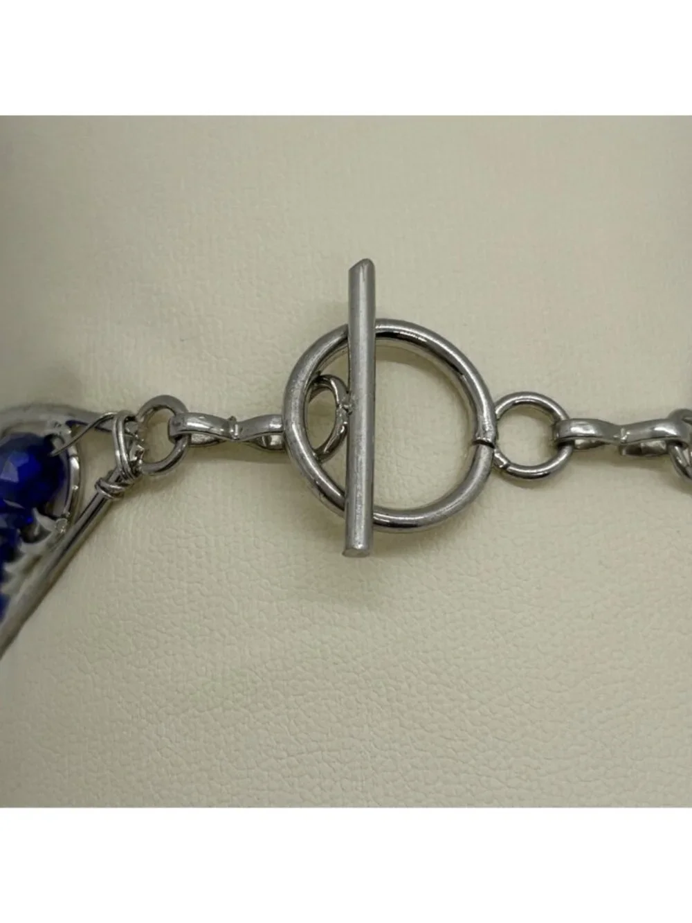 Handcrafted Silver-Tone Blue Rhinestone Crystal Floral Rosette Toggle Clasp Stat
